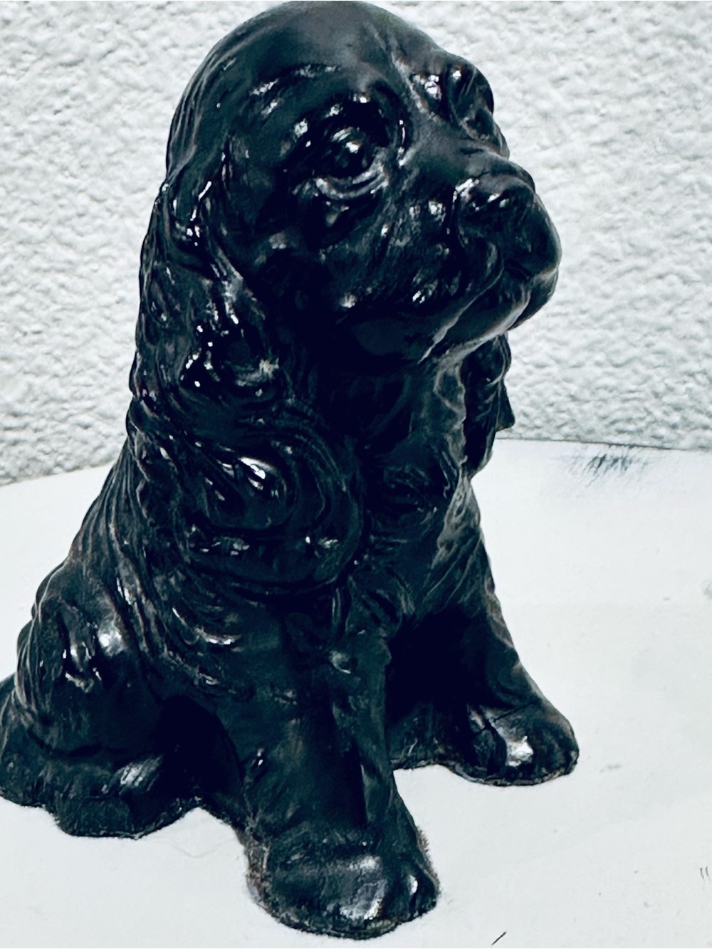 Vtg Coal Art Black Cocker Spaniel Dog Figurine Mid Century Folk Art Sculpture